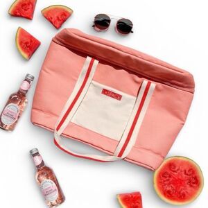 L*SPACE Coastal Cooler Tote Bag Coral Pink Insulated Beach Pool Picnic